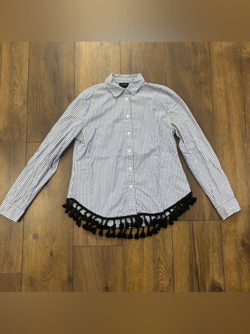 Who What Wear Women’s Striped Button Down Shirt with Tassel Trim, Size XS